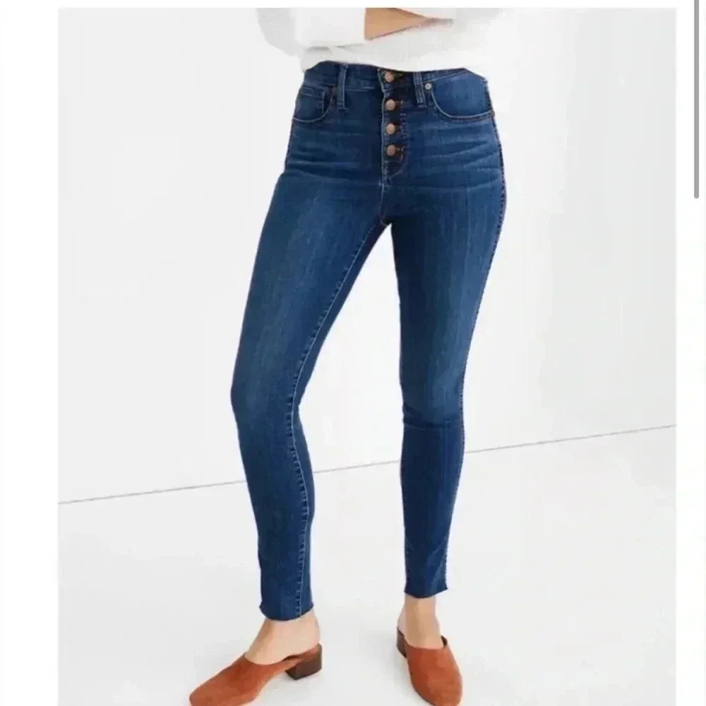 Madewell 10" high Rise Skinny Jeans Denim Blue
Wash Button fly Raw Hem Size 30